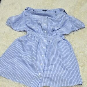 HAODUOYI Blue and White Striped Dress